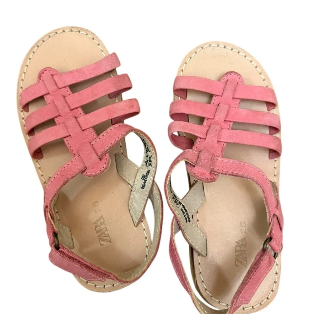 Zara| Kids Leather Pink Woven Sandals with Straps- Size 11 EU 28